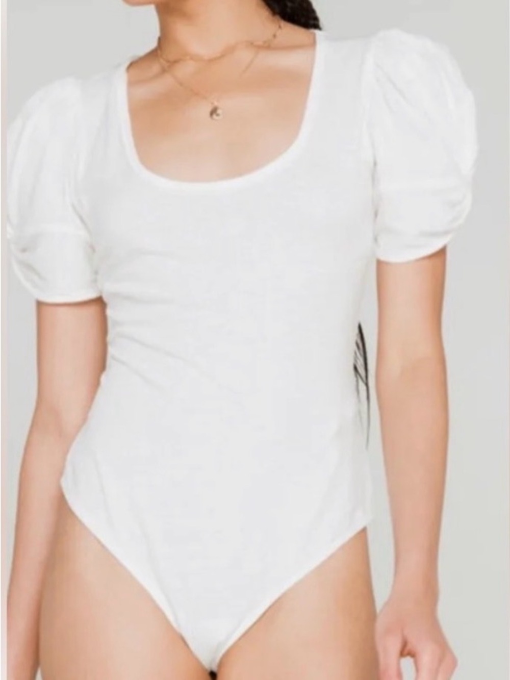 Free People White Puff Sleeve Scoop Neck Bodysuit